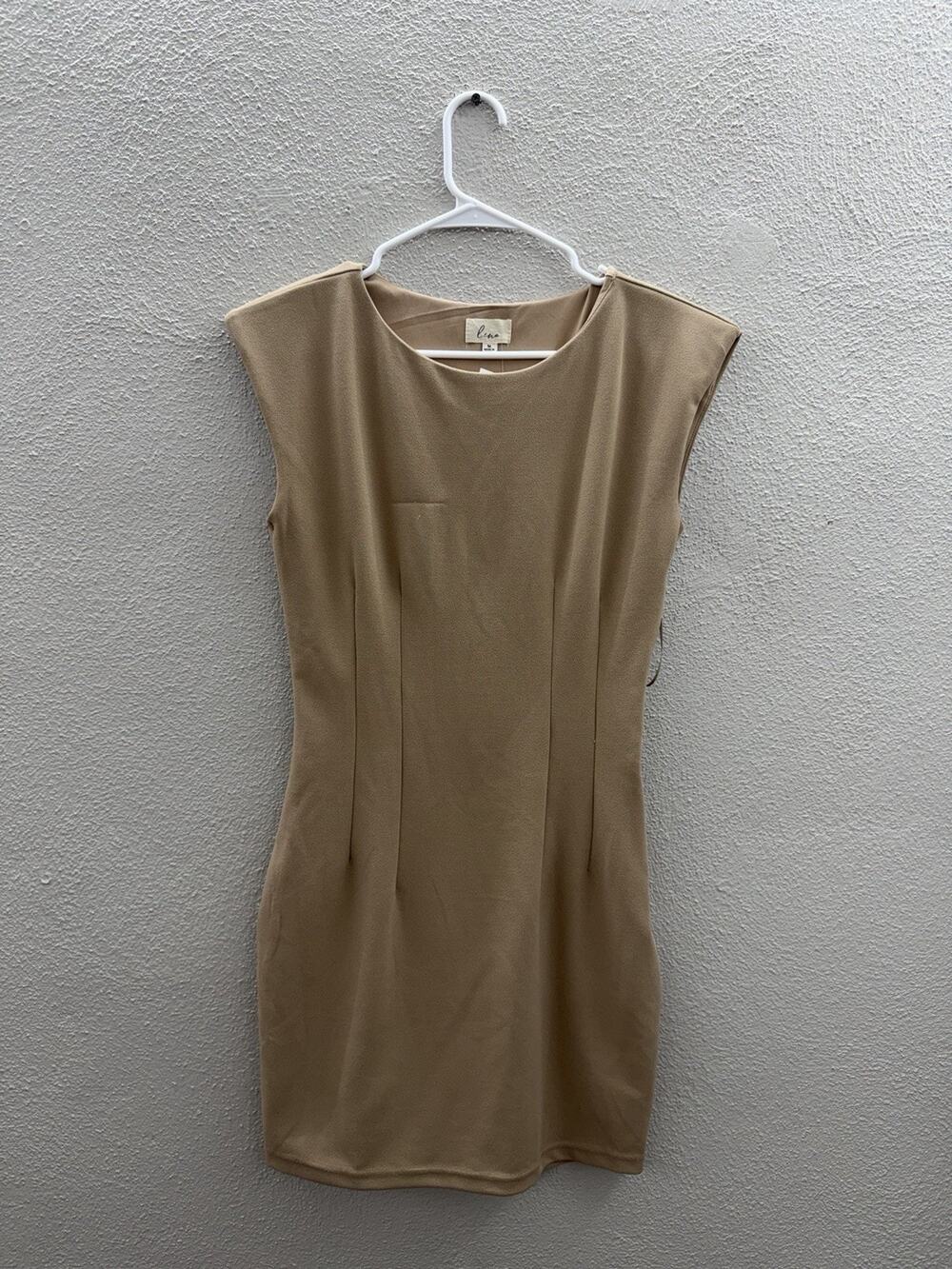 Lina Womens Dress Size Medium Tan Sleeveless Fitted Boutique Side Zip